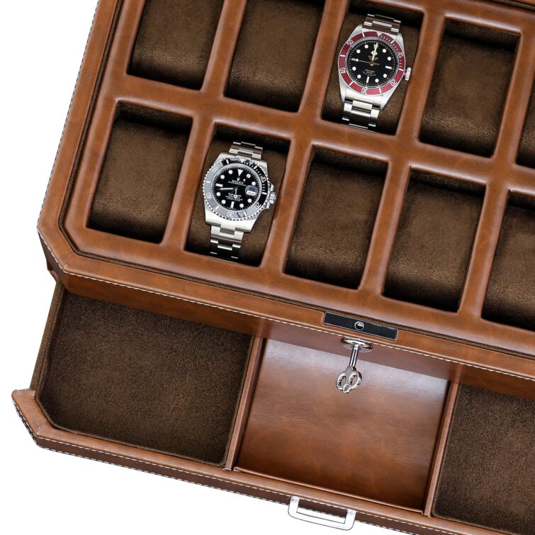 ZWISSLIV 12 Slot Leather Watch Box With Valet Drawer - Luxury 
